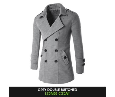Grey Double Buttoned Long Coat